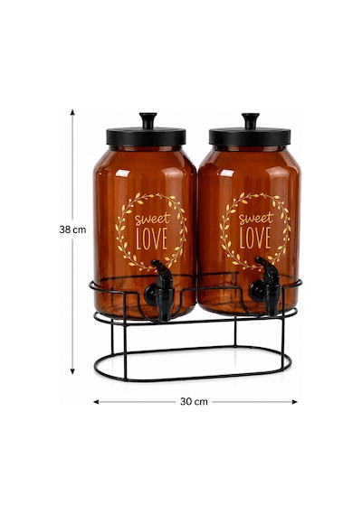 2'li Amber Cam İçecek Sebili Musluklu Standlı Limonata Dispenseri Sunumluk Set 4 L + 4 L