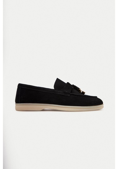 Mubiano Hakiki Deri Collection Kadın Süet Loafer & Babet Siyah -mckry1410-s Siyah