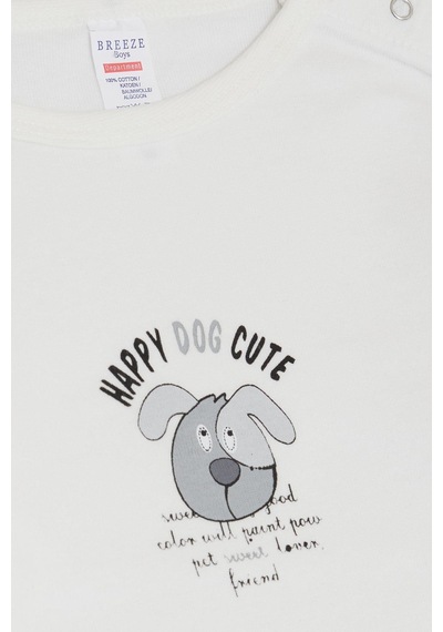 Breeze Erkek Bebek Çıtçıtlı Zıbın Body Sevimli Köpekçik Baskılı 9 Ay-3 Yaş, Ekru Ekru