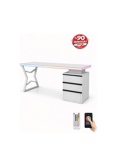 Bilgisayar Masası + Rgb Led 170 77 65 Cm Kumandalı Ve Telefon Kontrollü Çok Renkli