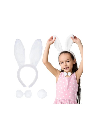 Beyaz Tavşan Kostüm Seti Taç, Papyon, Kuyruk 12 Li Paket Standart