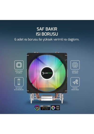 Lexroo Glace Tc6 Argb Siyah 1x120mm Lga1851/am5 İşlemci Hava Soğu