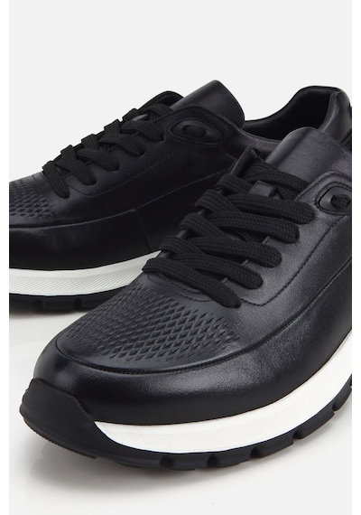 Yaya Erkek Siyah Deri Kontrast Tabanlı Bağcıklı Sneaker