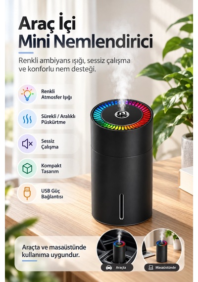 Castu W301 Şarjlı Taşınabilir Oto Masaüstü Hava Nemlendirici Ultrasonik Sessiz Buhar Makinesi