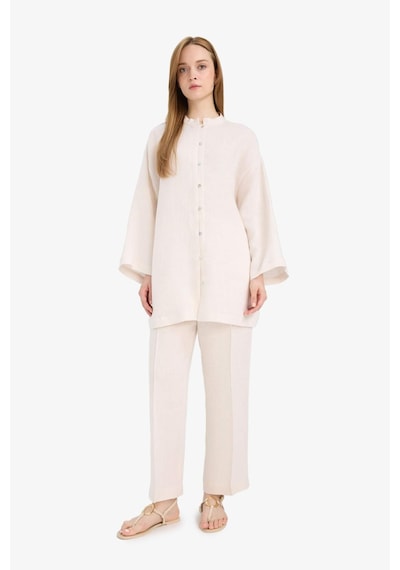 Defacto %100 Keten Straight Fit Esnek Belli Cepli Pantolon D4388ax25smer42 Ekru