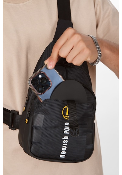 Newish Polo Kumaş Usb Kulaklık Çıkışlı Çapraz Göğüs Ve Omuz Çantası - New391 Siyah - Sarı