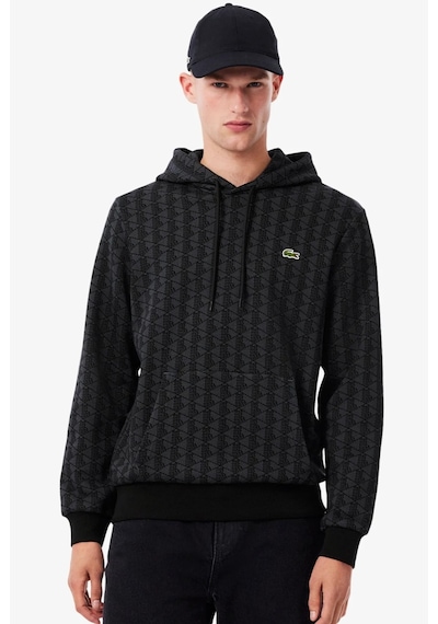 Lacoste Men's Monogram Fleece Hoodie Black Organik Pamuk Kapüşonlu Erkek Sweatshirt Antrasit