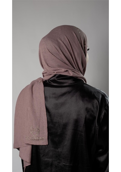 Hürrem Bone Gül Kurusu Pratik Hazır Geçmeli Tesettür Şal Örme Kumaş Taşlı Yıldız Desenli 2118y 18