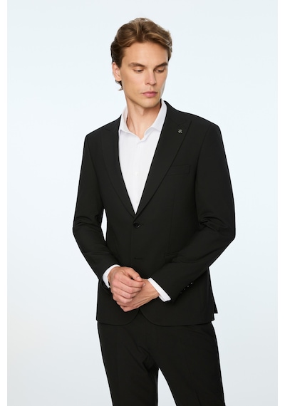Morven Erkek Siyah Poliviskon Basic Düz Slim Fit Sivri Yaka Takım Elbise 26mc001076001 Siyah