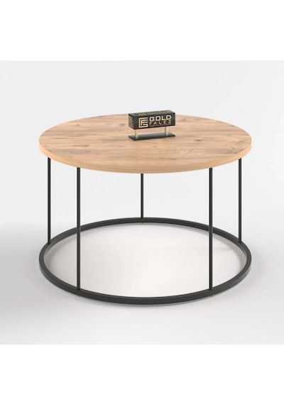 Reyo Falez Terra Lüx Ceviz Yuvarlak Orta Sehpa Modern Metal Ayaklı Salon Ve Oturma Odası Sehpası 70 Cm