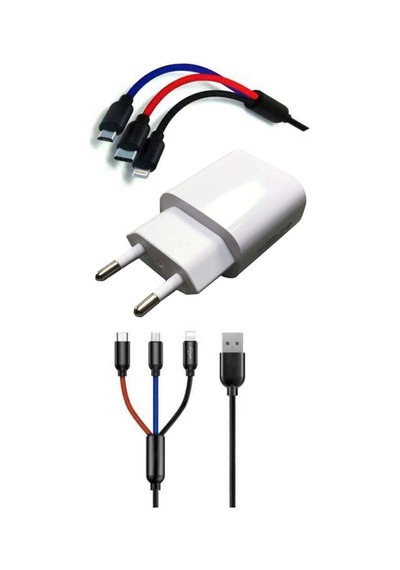 Çoklu Hızlı Şarj Kablosu Ve Hızlı Şarj Soketi Type-c Mikro Apple  iPhone Uyumlu  1.2 Metre 3a