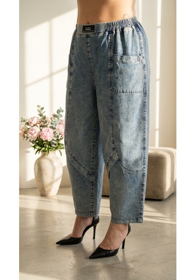 Zanessi Büyük Beden Beli Lastikli Ön Cepli Dikiş Detaylı Tensel Kumaş Dökümlü Denim Kadın Pantolon Yeşil Zanessi Büyük Beden Beli Lastikli Ön Cepli Dikiş Detaylı Tensel Kumaş Dökümlü Denim Kadın Pantolon Yeşil