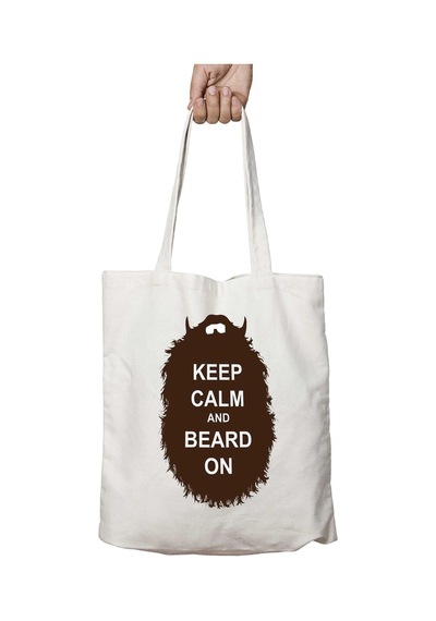 Art Hediye The Beard Collection Keep Calm İki Tarafı Kalıcı Baskılı Yıkanabilir Çanta Çok Renkli