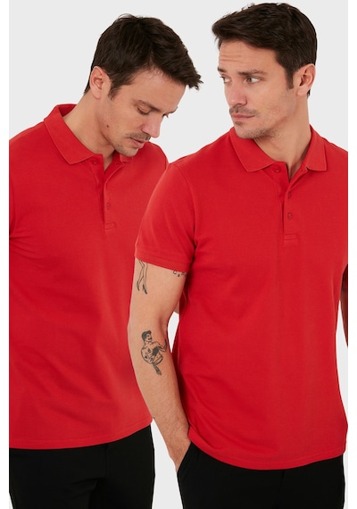 Buratti Pamuk Regular Fit Düğmeli 2'Li Paket Erkek Polo Yaka T Shirt 5902127S2 Kırmızı-Kırmızı