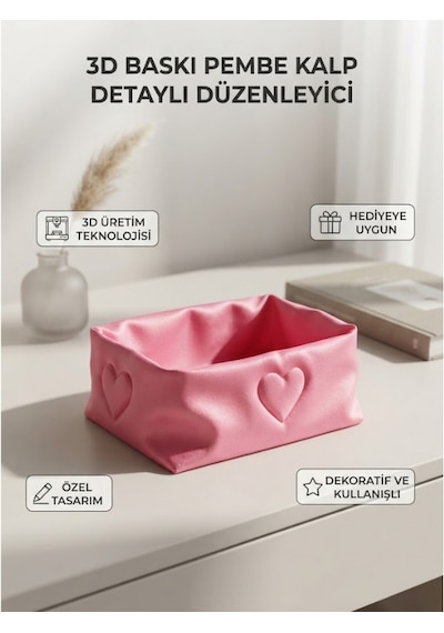 Kalp Desenli Organizer Kutu Pembe