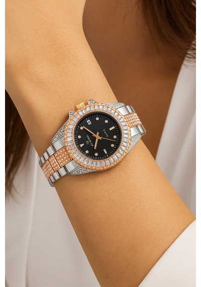 Taşlı Metal Kordon Kadın Kol Saati Rose/gümüşiçisiyah - 646846802 Rose Gold