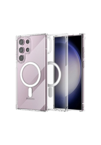 Samsung Uyumlu Galaxy S23 Ultra Kılıf Magneticsafe Şeffaf Silikon - Şeffaf 0.2M-Çok Renkli
