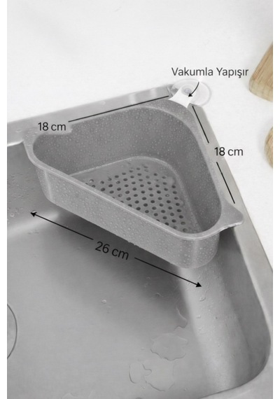 Sas Haus Vantuzlu Üçgen Lavabo Süzgeci Mutfak Evye Köşe Süzgeci Gri Gri