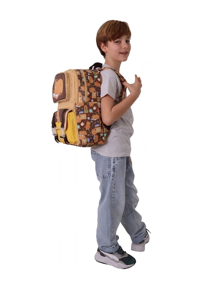 Kaukko Kids Dört Bölmeli Erkek Çocuk Clever Baskılı Kahverengi Okul Sırt Çantası - L5384