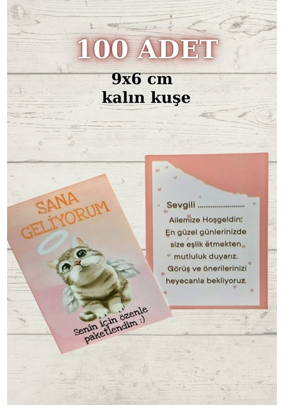 Melek Kedili 100 Adet Tebrik Kartı - Sana Geliyorum Teşekkür Kart