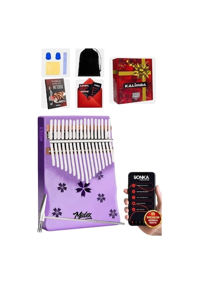 Midex Klx-870 Mor Renk Yüksek Kaliteli Ahşap Kalimba 17 Tuşlu Full Set