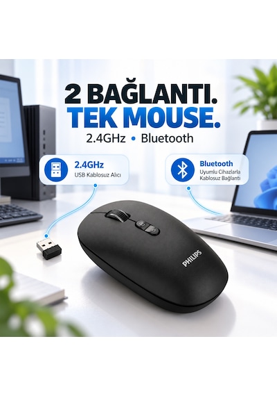 Philips SPK7508 Bluetooth 5.2 / 2.4GHz Kablosuz 1600 DPI 6 Tuşlu Sessiz Mouse