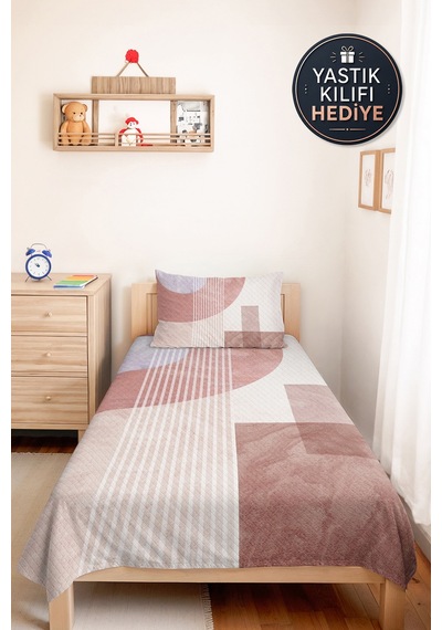 Geometrik Pudra Genç Odası Tek Kişilik Pike Takımı - Modern Bej 160x220 Cm Kapitone Yatak Örtüsü Kırık Kâğıt Nefesi