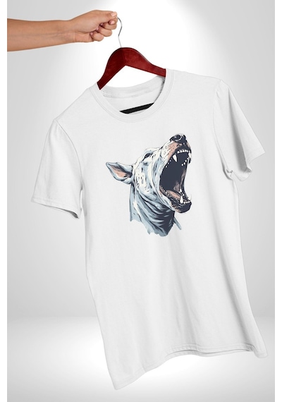 Bull Terier Köpek Havlama Unisex Unisex Beyaz Organik Baskılı T-shirt Penye Yüksek Kalite Beyaz