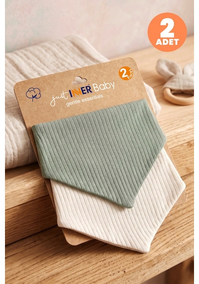 Just Inner Erkek Bebek 2'li %100 Pamuk Üçgen Fular Önlük Düz Renk Dokulu Çıtçıtlı Çift Katlı 582402 Yeşil
