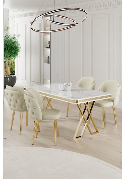 Canisa Rigel Serisi 80x130 Lak Panel Beyaz Mermer Desen Masa Takımı Gold Ayaklı 4 Krem Sandalye Beyaz Mermer Desen Masa Sandalyeler Krem Canisa Rigel Serisi 80x130 Lak Panel Beyaz Mermer Desen Masa Takımı Gold Ayaklı 4 Krem Sandalye Beyaz Mermer Desen Masa Sandalyeler Krem