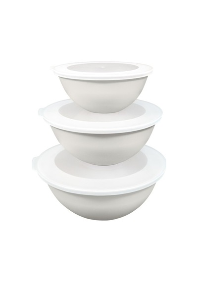 Ceronni Lunar Kapaklı Kase 3lü Set 3lt 2lt 1lt Beyaz Beyaz
