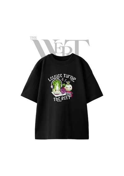 Thewert Lettuce Turnip Beet 1 Tasarım Baskılı Ünisex Siyah Oversize T-shirt