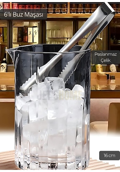 6 Lı Set Buz Maşası Paslanmaz Buz Kaşığı Çelik İnox 16 Cm Gümüş Gri