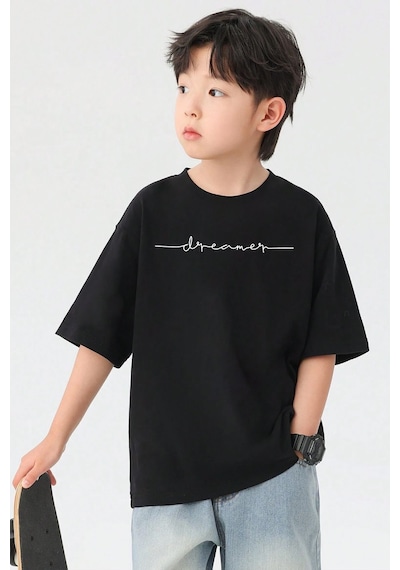 Uyguntarz Çocuk Dreamer Baskılı Pamuklu Tshirt Siyah