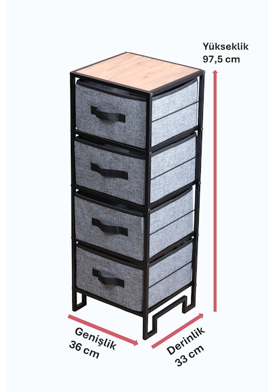 Dekoratif Çok Amaçlı Dolap 4 Çekmeceli Komodin Ahşap Raflı Metal Gövdeli Şifonyer Organizer Gri Dekoratif Çok Amaçlı Dolap 4 Çekmeceli Komodin Ahşap Raflı Metal Gövdeli Şifonyer Organizer Gri