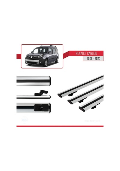 Renault Kangoo 2008-2020 Arası İle Uyumlu Basic Model Ara Atkı Tavan Barı Gri 3 Adet