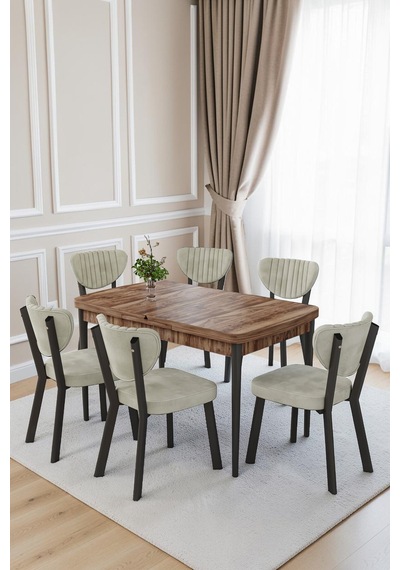 Mutfak Masası Takımı 6 Kişilik Açılır Masa Sandalye Takımı Salon Masası Yemek Masası-elma Takım Mdf Ceviz - Krem Mutfak Masası Takımı 6 Kişilik Açılır Masa Sandalye Takımı Salon Masası Yemek Masası-elma Takım Mdf Ceviz - Krem