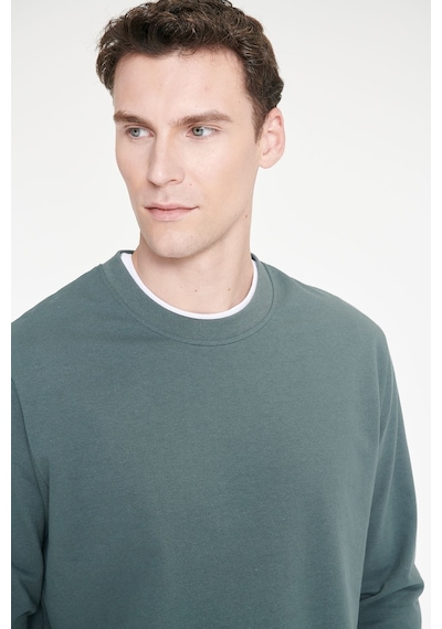 Ac&Co / Altınyıldız Classics Erkek Yesıl Pamuklu Standart Fit Normal Kesim 2 İplik Bisiklet Yaka Sweatshirt Yeşil