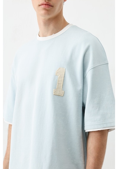 Vamos Oversize Baskılı Tişört V70-134 Bebe Mavi