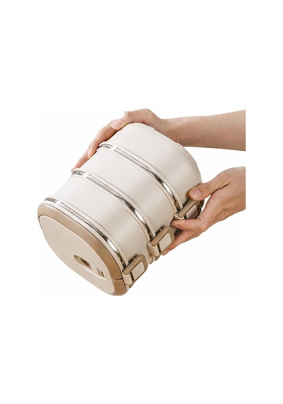 Valkyrie 3 Katlı Yemek Kabı 2100 Ml Termal Çantalı Lunch Box, 304 Paslanmaz Çelik, Bpa İçermez Krem