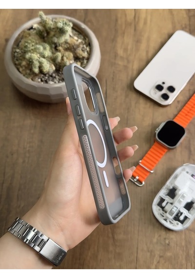 Apple iPhone 16 Plus Magsafe Uyumlu Silikon Kılıf Soocase635 Gri