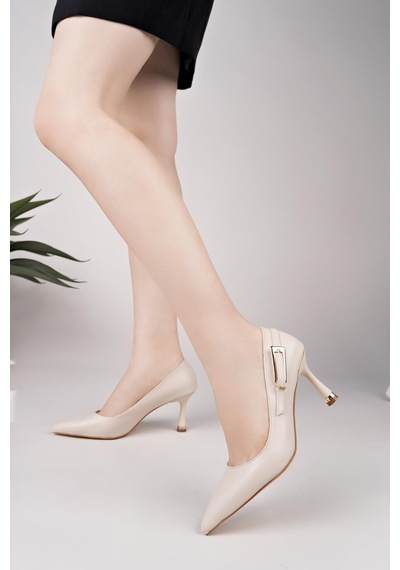 Ay Mood Ten Cilt Yandan Gold Tokalı Günlük Şık Stiletto A Ten Cilt