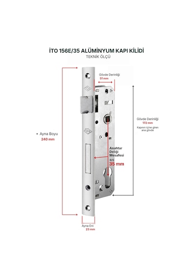 İto Alüminyum Kapı Kilitleri 156e/35 Silindir Tip