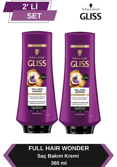 Gliss Full Hair Wonder Dökülme Karşıtı Saç Bakım Kremi 360 Mlx2 Adet set-hnkl-1508-752