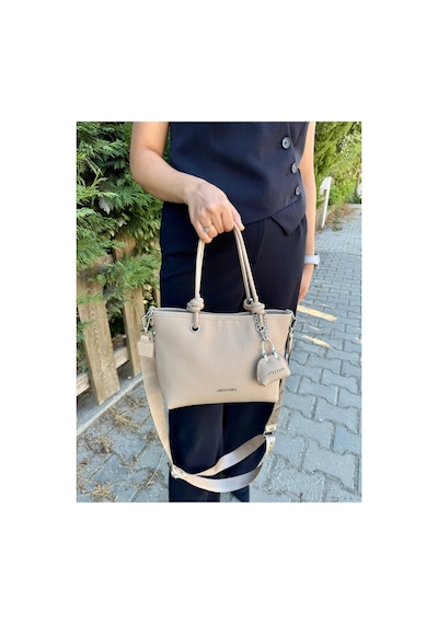 Just Polo Kadın Su Geçirmez Yumuşak Deri Ayarlanabilir Askılı Lüks El & Omuz Çantası Bej 75628033
