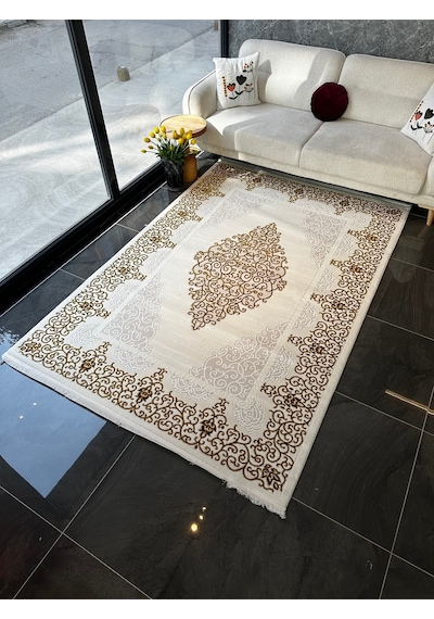 Gold Halı Salon, Oturma, Yatak Odası Halısı Desen Kodu Gd001-060 Altın Sarısı - Krem