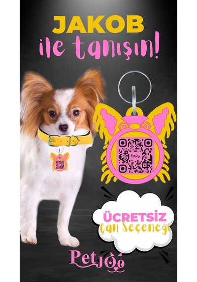 Petjoo 8.Jakob Pembe-Sarı Qr'lı Köpek Künyesi