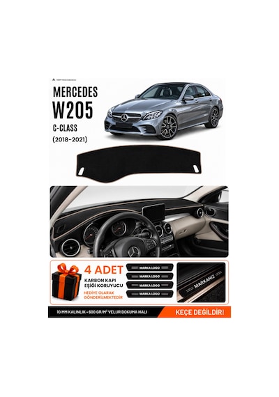 Mercedes W205 C-class 2018-2021 Uyumlu Torpido Örtüsü, Torpido Kılıfı - Siyah Bej