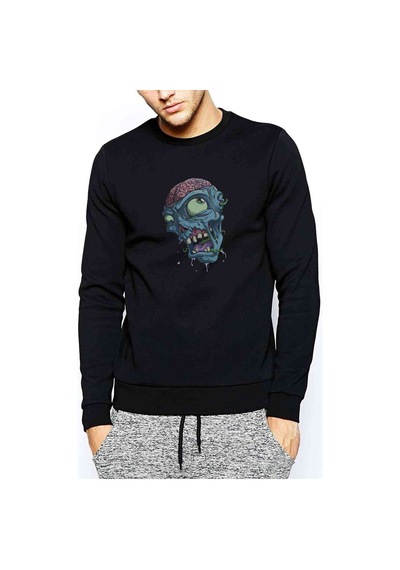 One Piece Zombie Baskılı Siyah Erkek Örme Sweatshirt (528942972)