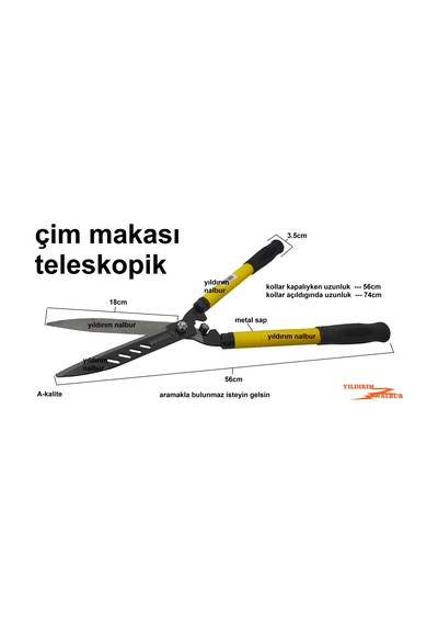 Teleskopik Çim Makası Kesme Metal Saplı Sarı Makası Uzun Kollu Ot